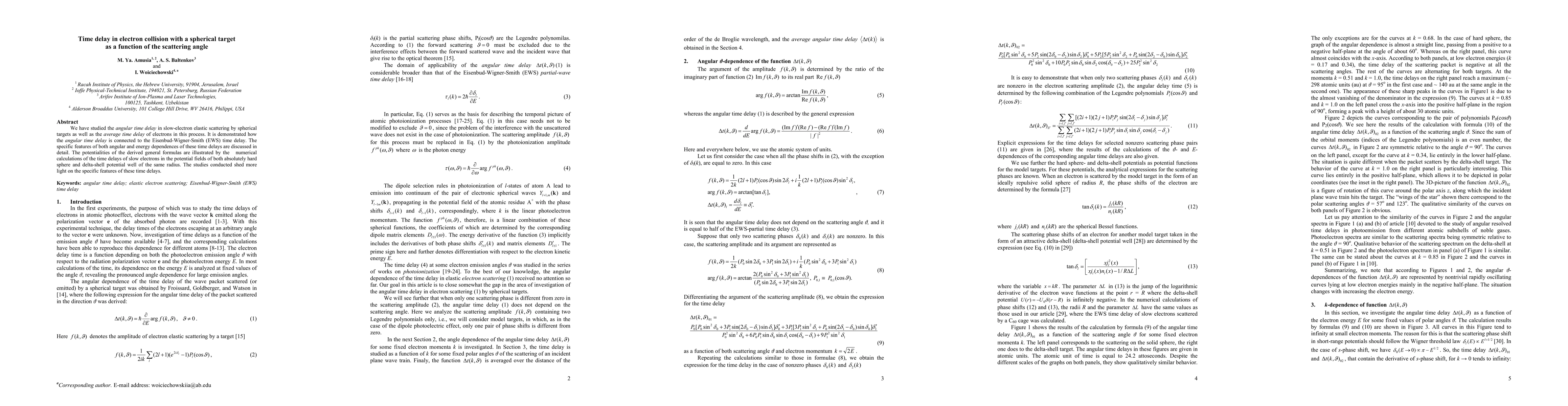 Thumbnail for Time delay in electron collision with a spherical target as a function
  of the scattering angle