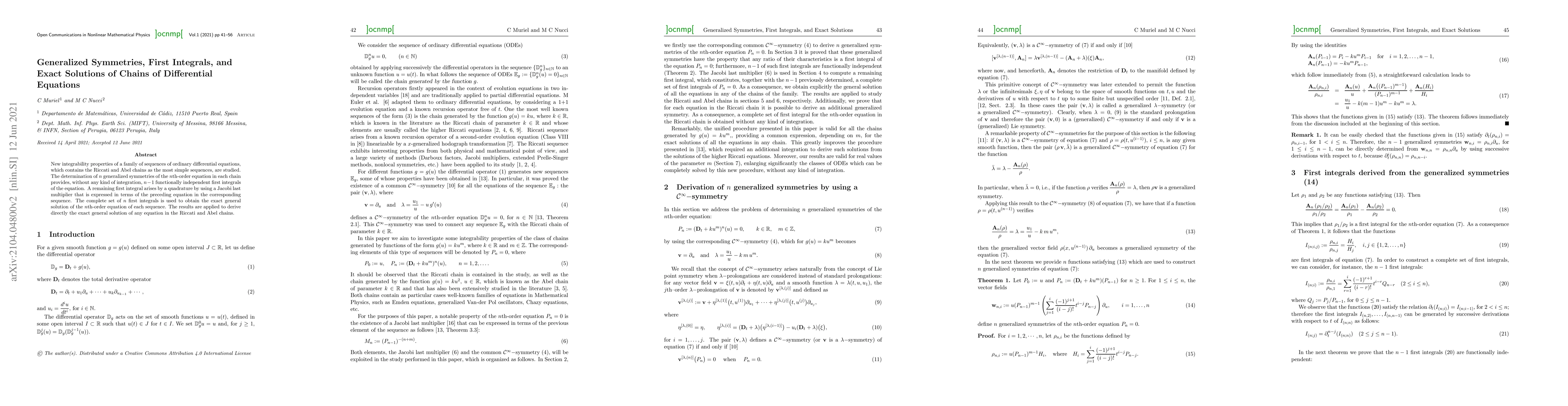 Thumbnail for Generalized symmetries, first integrals, and exact solutions of chains
  of differential equations