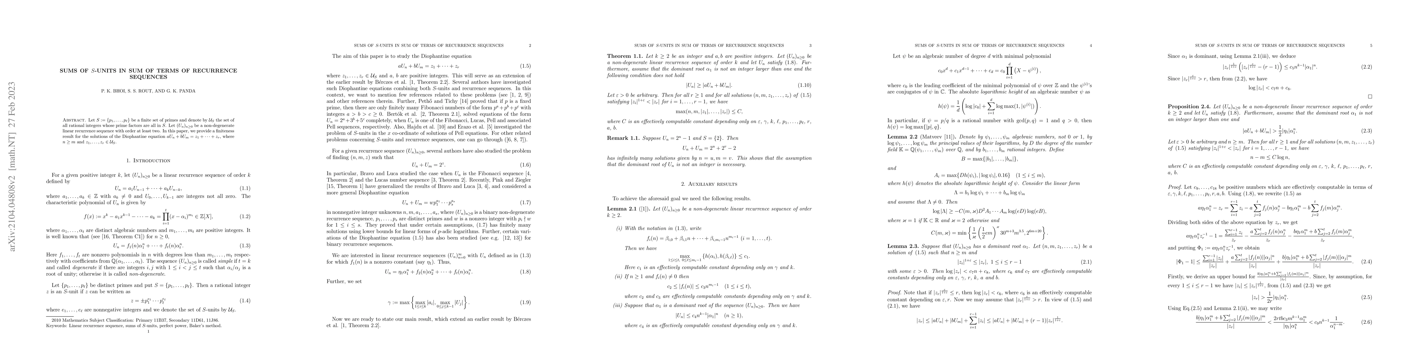 Thumbnail for Sums of $S$-units in sum of terms of recurrence sequences