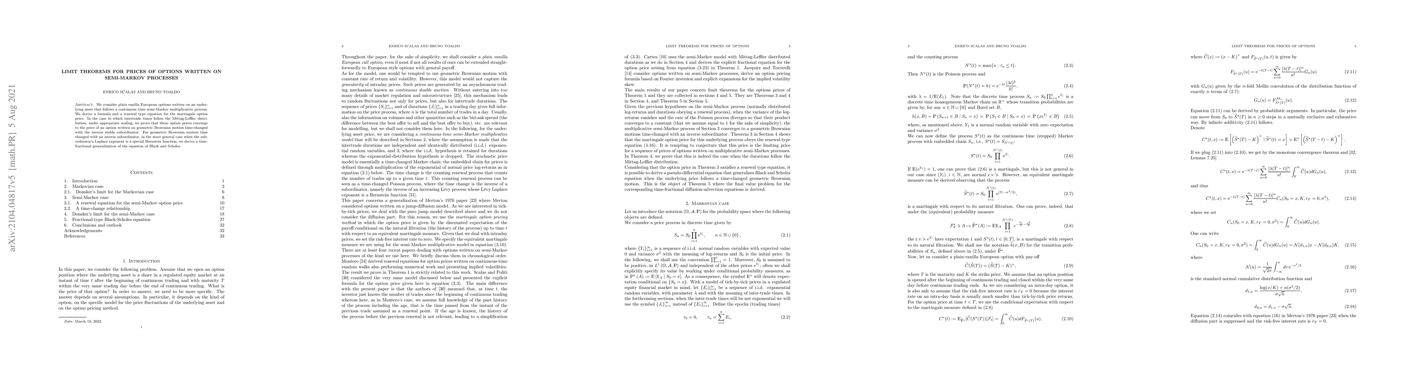 Thumbnail for Limit theorems for prices of options written on semi-Markov processes