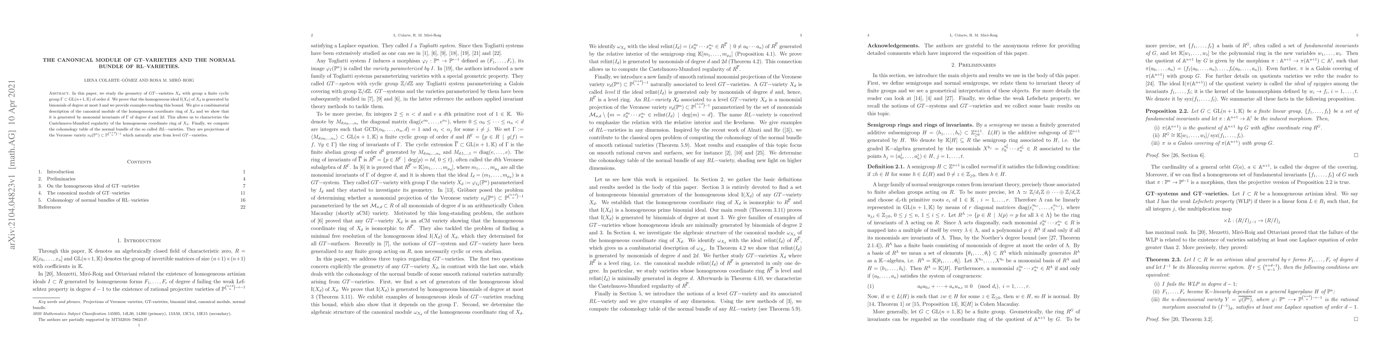 Thumbnail for The canonical module of GT-varieties and the normal bundle of
  RL-varieties