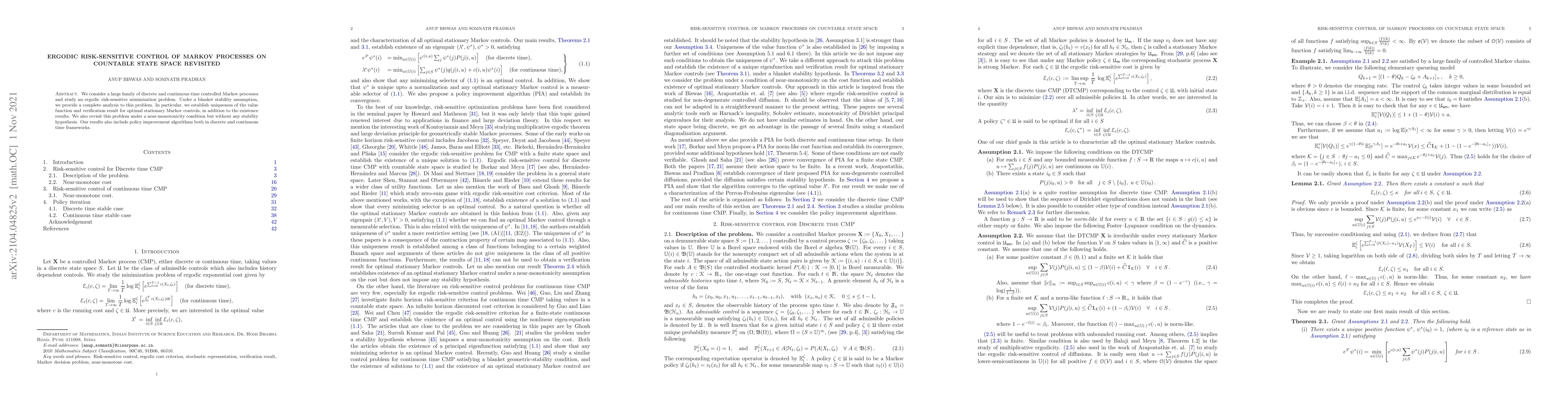 Thumbnail for Ergodic Risk-Sensitive Control of Markov Processes on Countable State
  Space Revisited