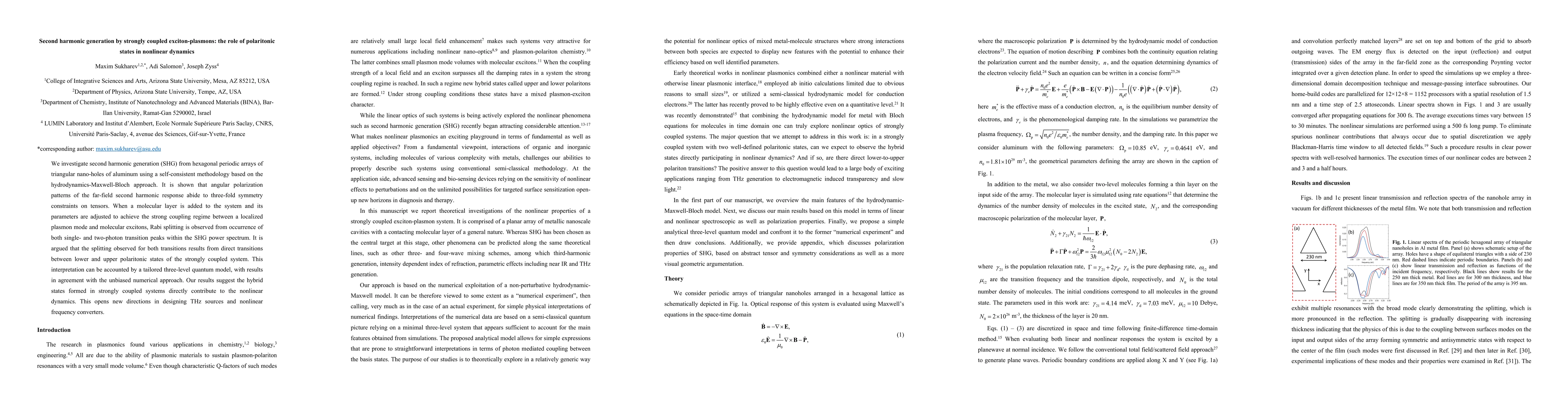 Thumbnail for Second harmonic generation by strongly coupled exciton-plasmons: the
  role of polaritonic states in nonlinear dynamics