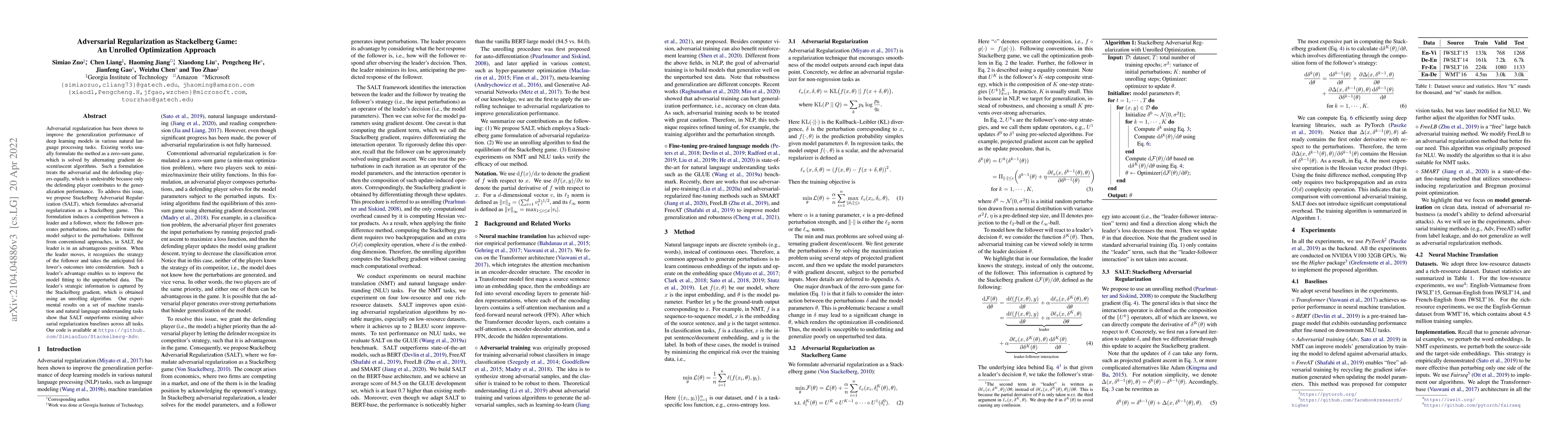 Thumbnail for Adversarial Regularization as Stackelberg Game: An Unrolled Optimization
  Approach