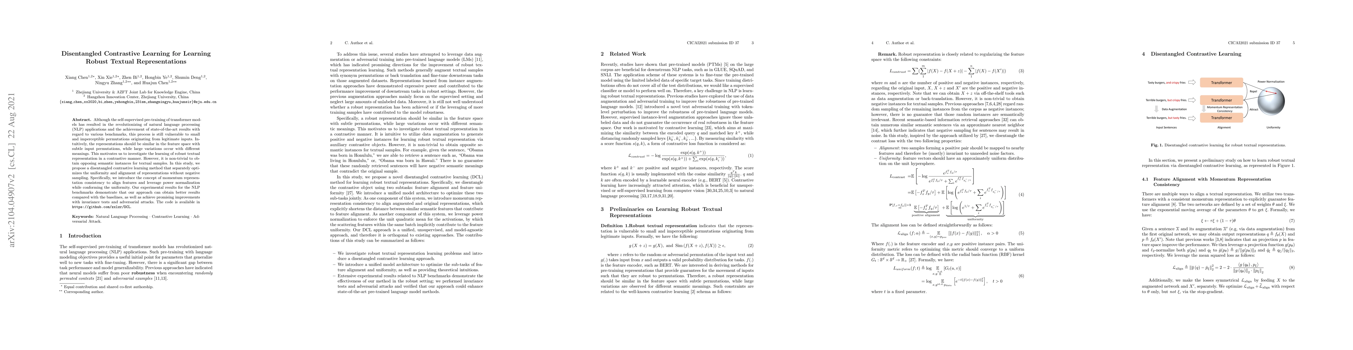 Thumbnail for Disentangled Contrastive Learning for Learning Robust Textual
  Representations