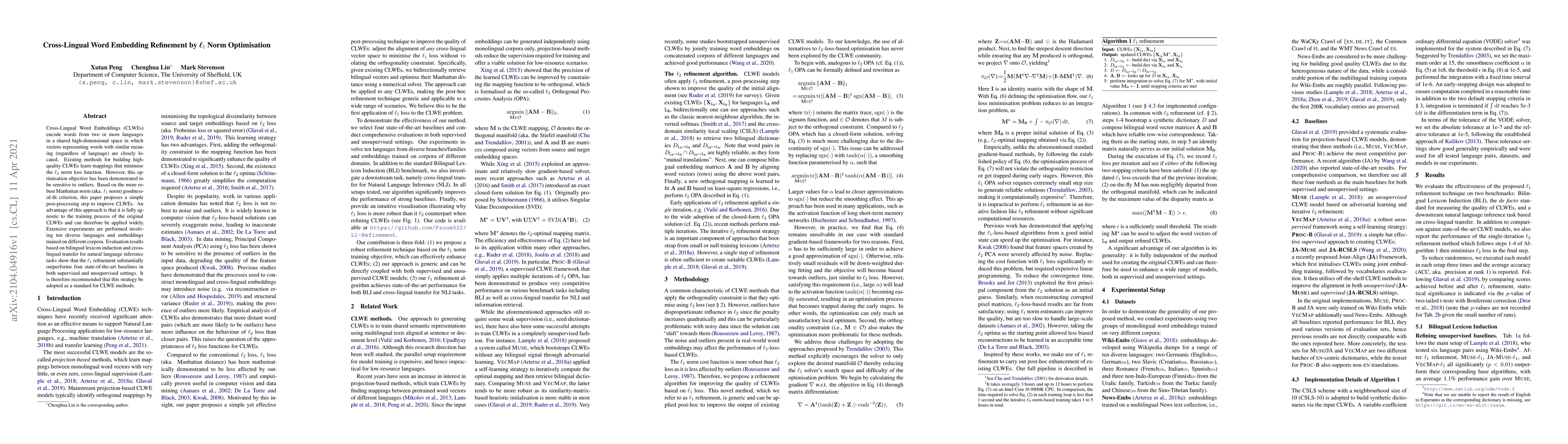 Thumbnail for Cross-Lingual Word Embedding Refinement by $\ell_{1}$ Norm Optimisation