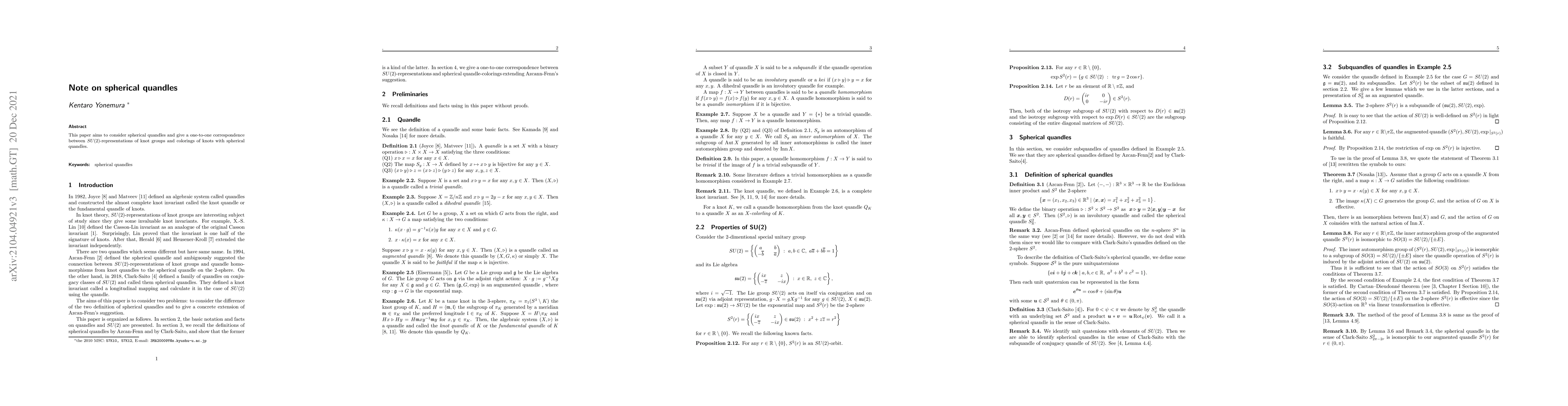 Thumbnail for Note on spherical quandles