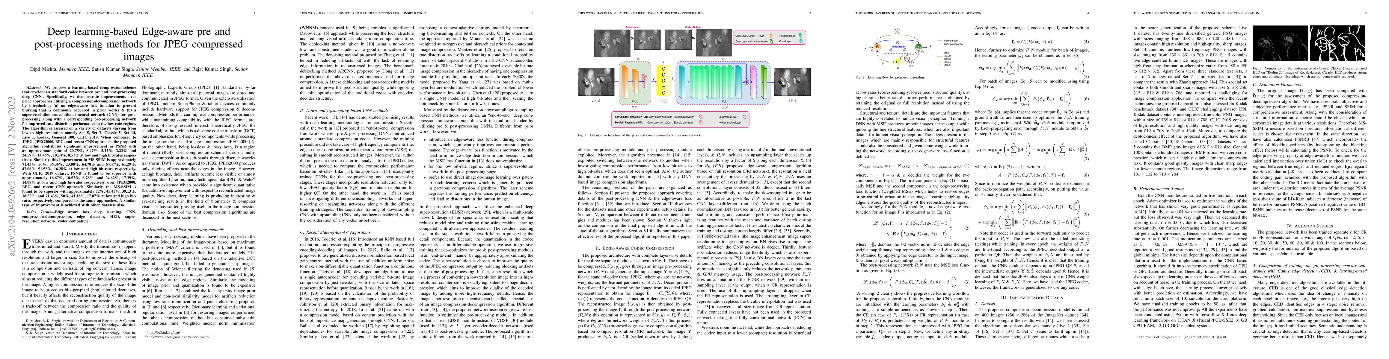Thumbnail for Deep learning-based Edge-aware pre and post-processing methods for JPEG
  compressed images
