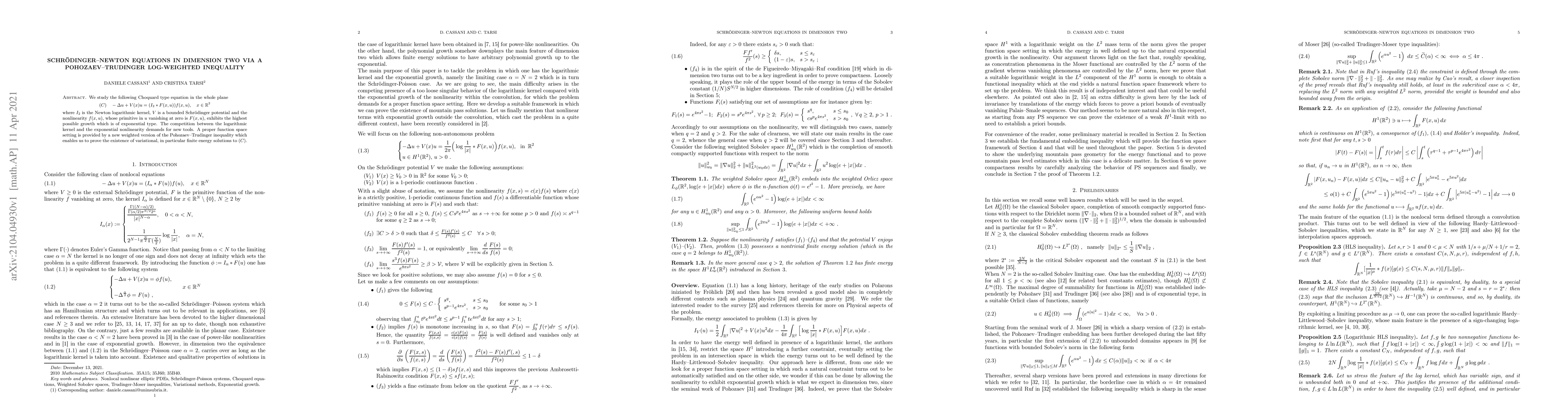 Thumbnail for Schr\"odinger-Newton equations in dimension two via a Pohozaev-Trudinger
  log-weighted inequality