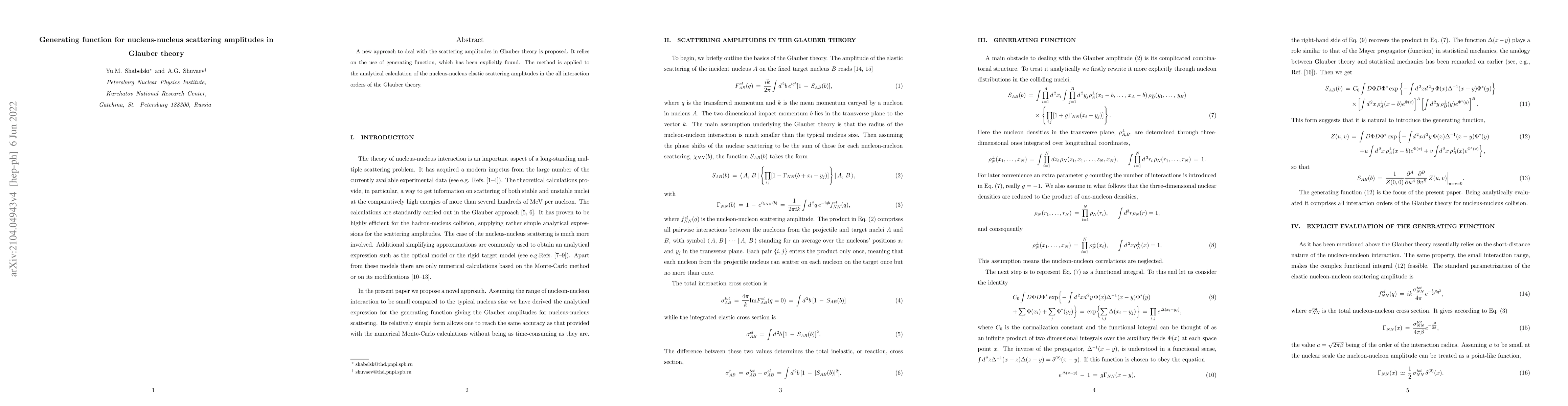 Thumbnail for Generating function for nucleus-nucleus scattering amplitudes in Glauber
  theory