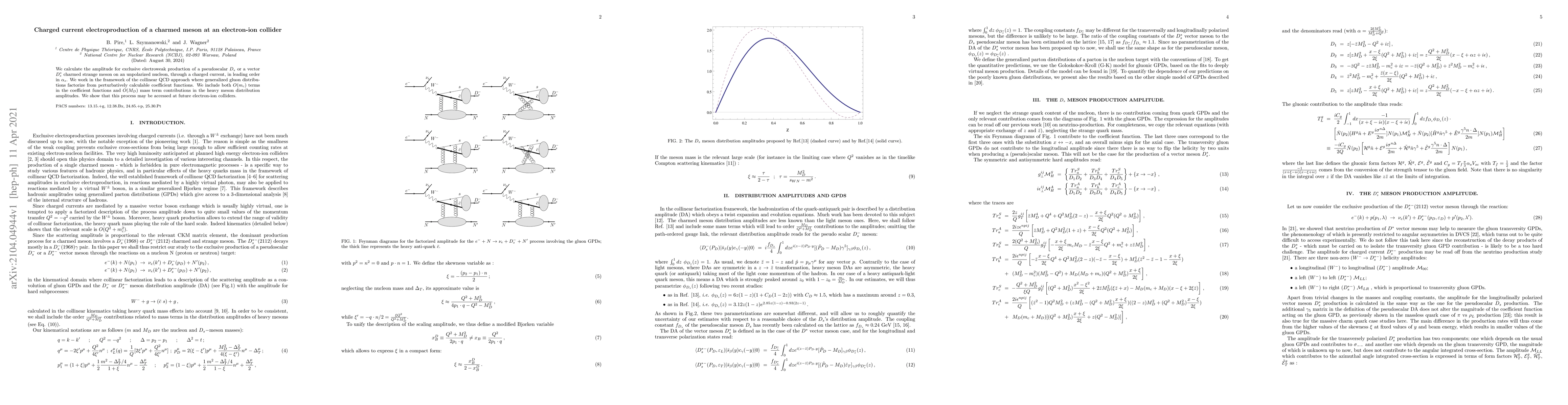 Thumbnail for Charged current electroproduction of a charmed meson at an electron-ion
  collider