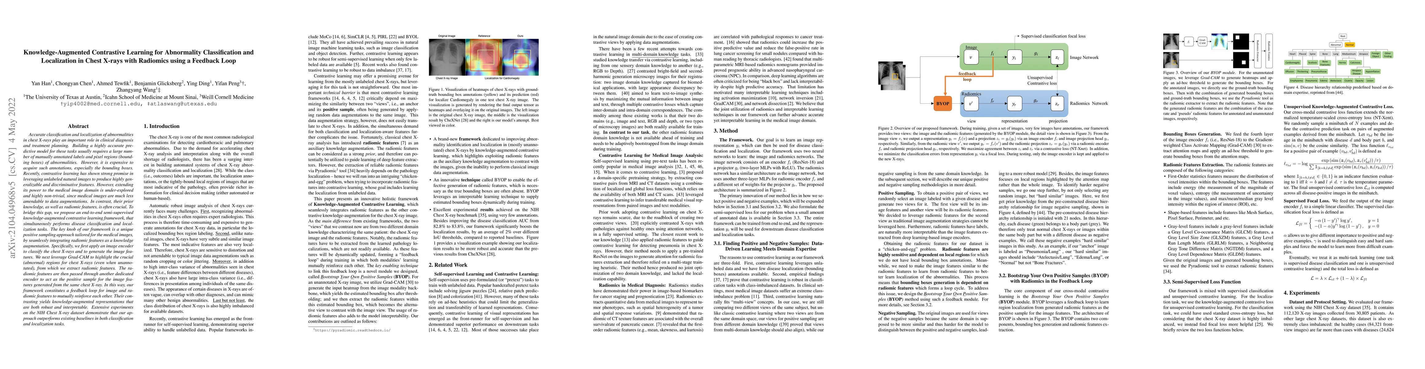 Thumbnail for Knowledge-Augmented Contrastive Learning for Abnormality Classification
  and Localization in Chest X-rays with Radiomics using a Feedback Loop
