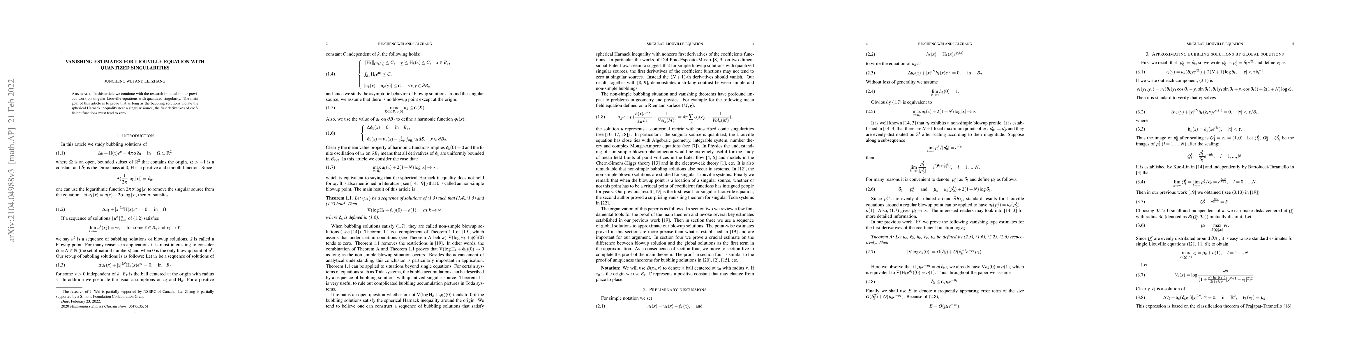 Thumbnail for Vanishing Estimates for Liouville equation with quantized singularities
