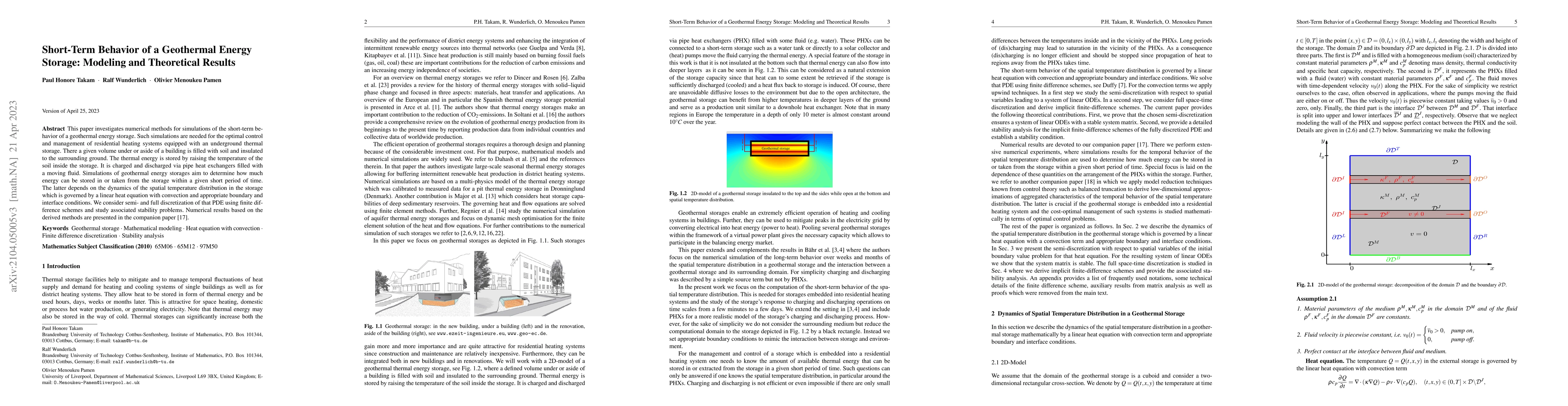 Thumbnail for Short-Term Behavior of a Geothermal Energy Storage: Modeling and
  Theoretical Results