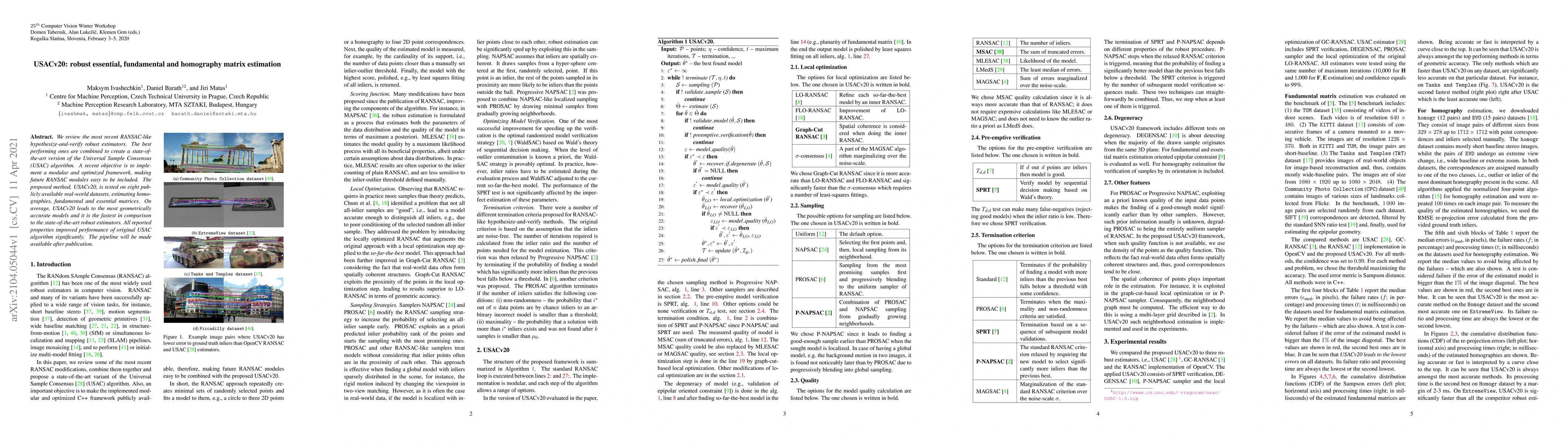 Thumbnail for USACv20: robust essential, fundamental and homography matrix estimation