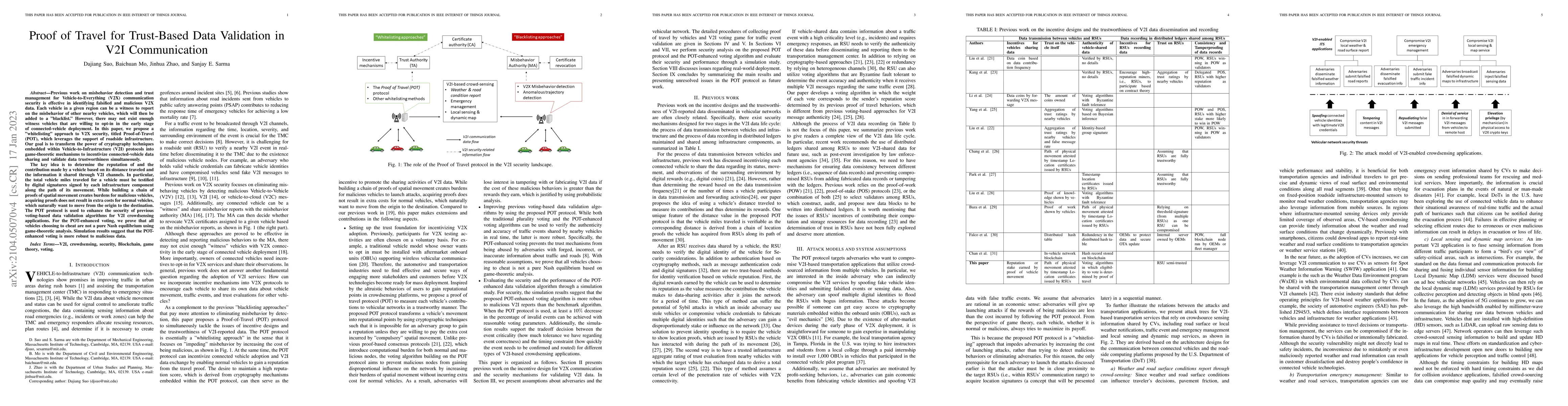 Thumbnail for Proof of Travel for Trust-Based Data Validation in V2I Communication