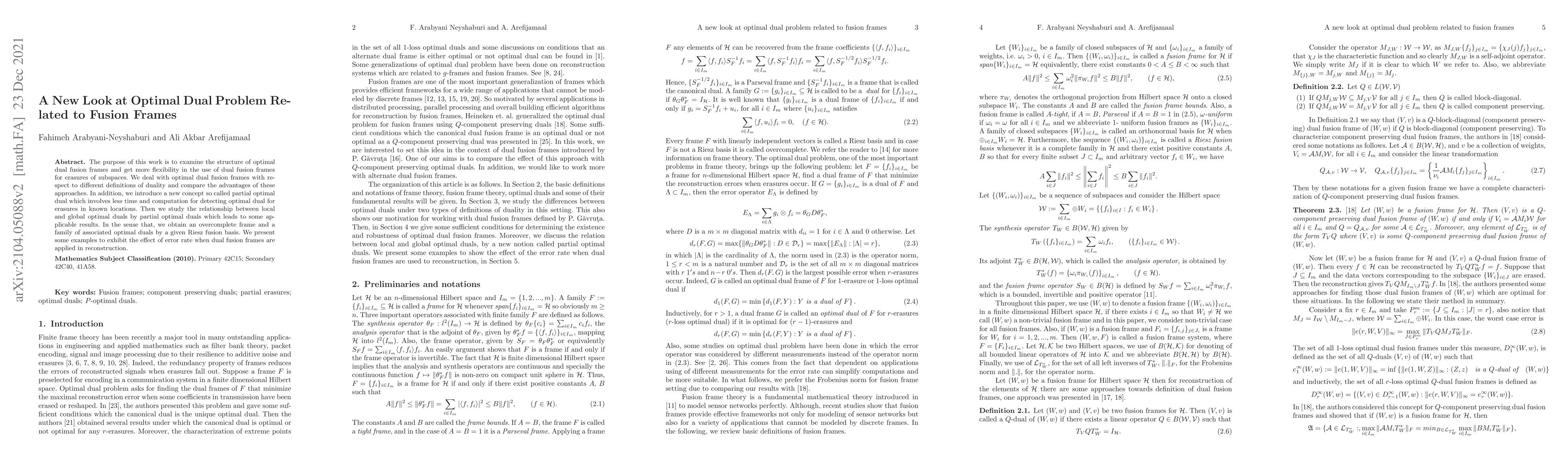 Thumbnail for A New Look at Optimal Dual Problem Related to Fusion Frames