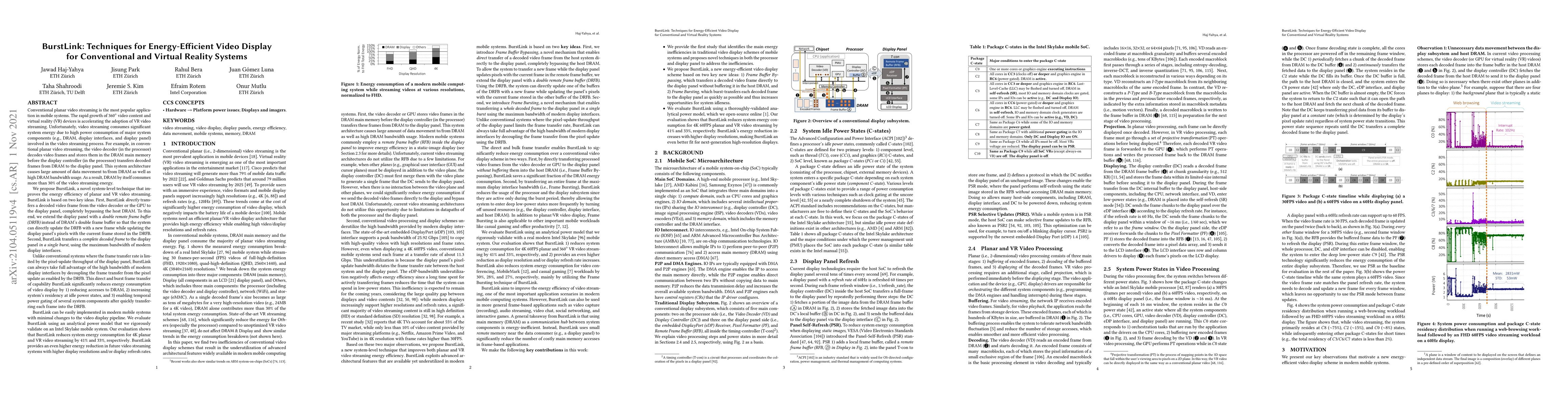 Thumbnail for BurstLink: Techniques for Energy-Efficient Conventional and Virtual
  Reality Video Display