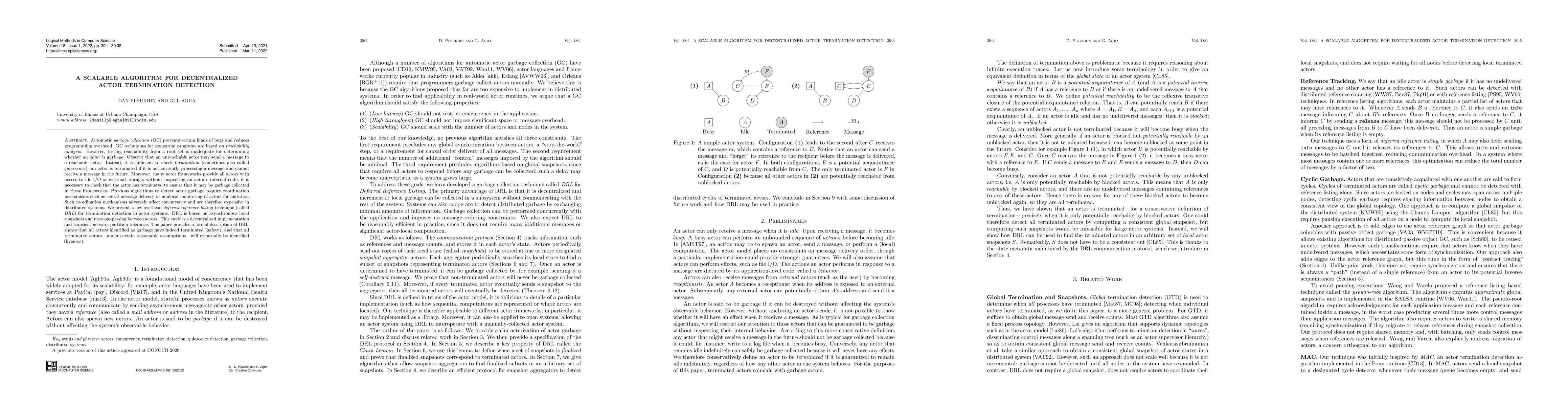 Thumbnail for A Scalable Algorithm for Decentralized Actor Termination Detection