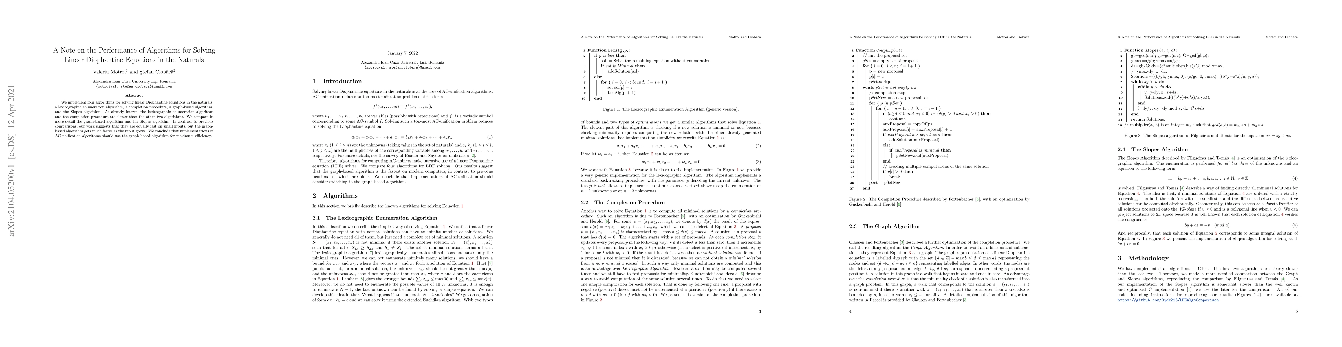 Thumbnail for A Note on the Performance of Algorithms for Solving Linear Diophantine
  Equations in the Naturals