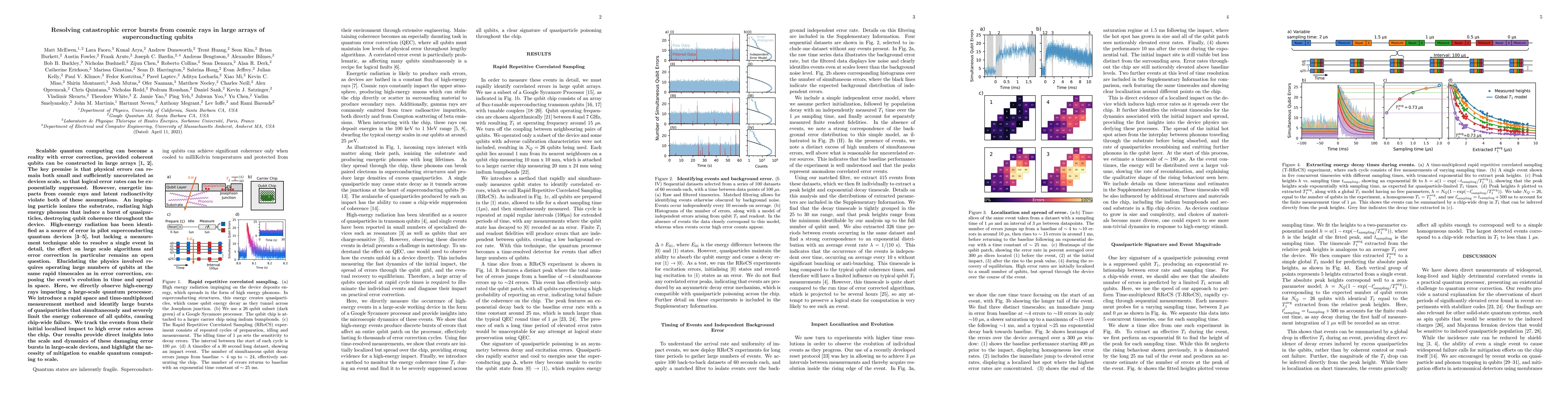 Thumbnail for Resolving catastrophic error bursts from cosmic rays in large arrays of
  superconducting qubits