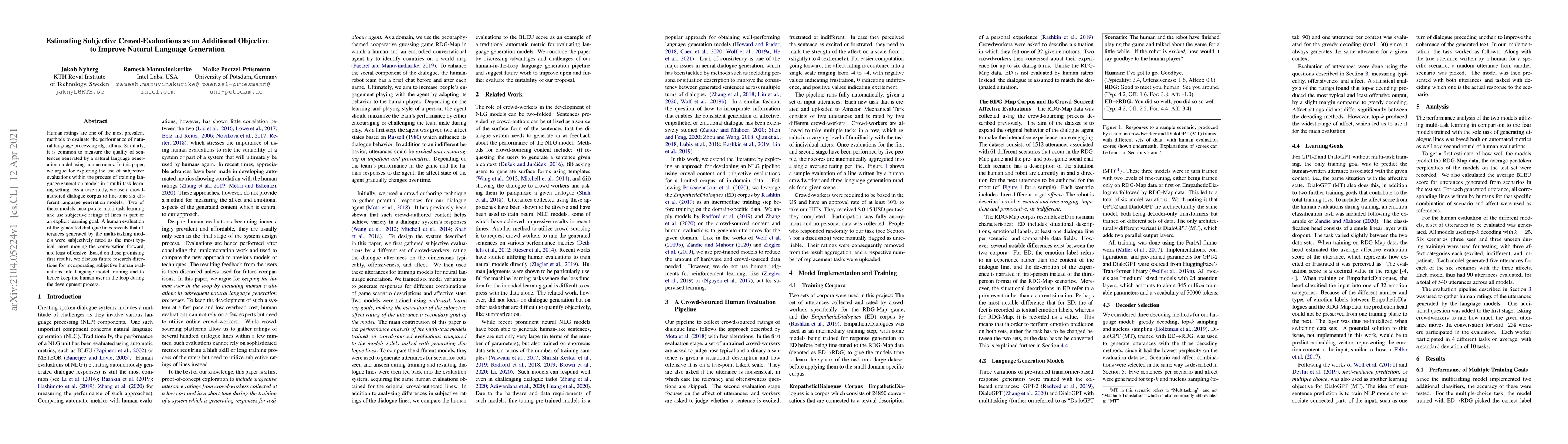 Thumbnail for Estimating Subjective Crowd-Evaluations as an Additional Objective to
  Improve Natural Language Generation