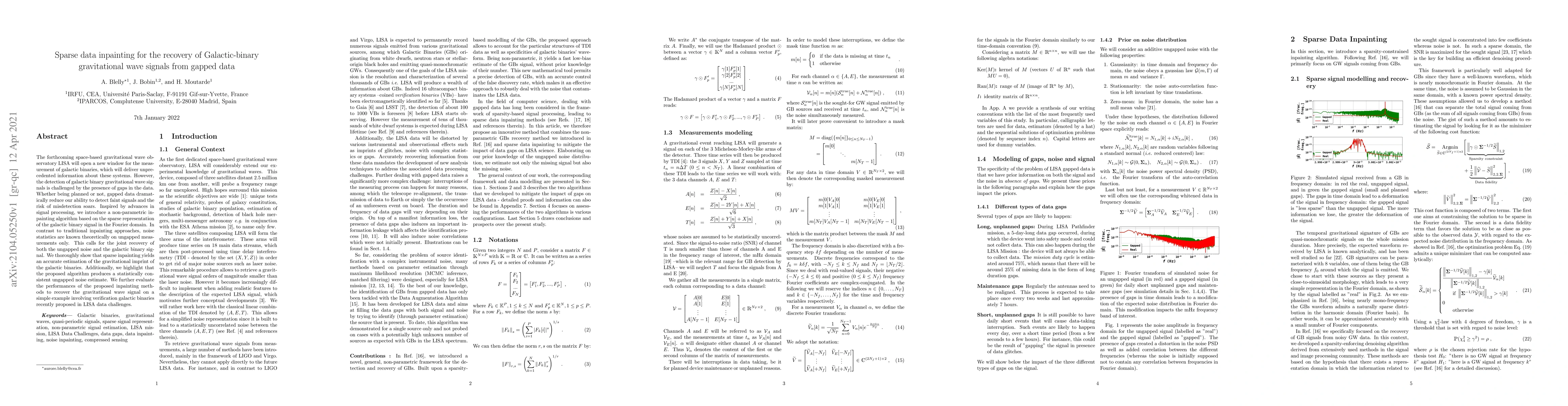 Thumbnail for Sparse data inpainting for the recovery of Galactic-binary gravitational
  wave signals from gapped data