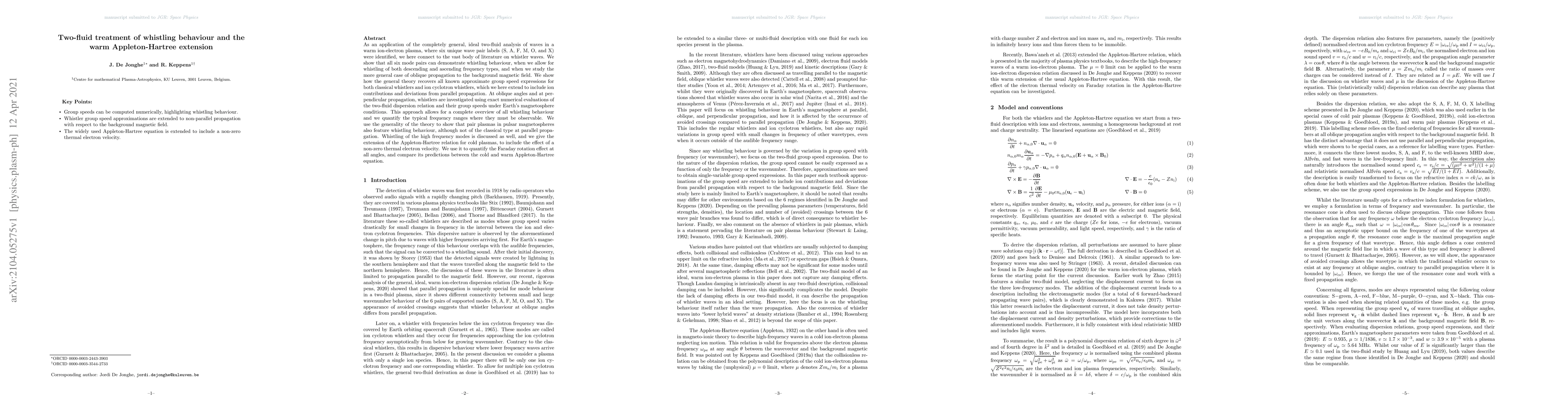 Thumbnail for Two-fluid treatment of whistling behaviour and the warm Appleton-Hartree
  extension