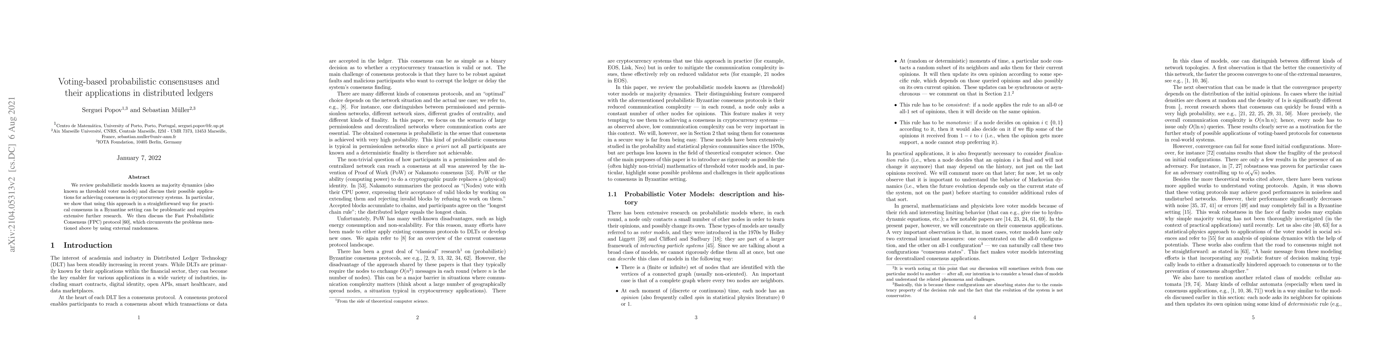 Thumbnail for Voting-based probabilistic consensuses and their applications in
  distributed ledgers