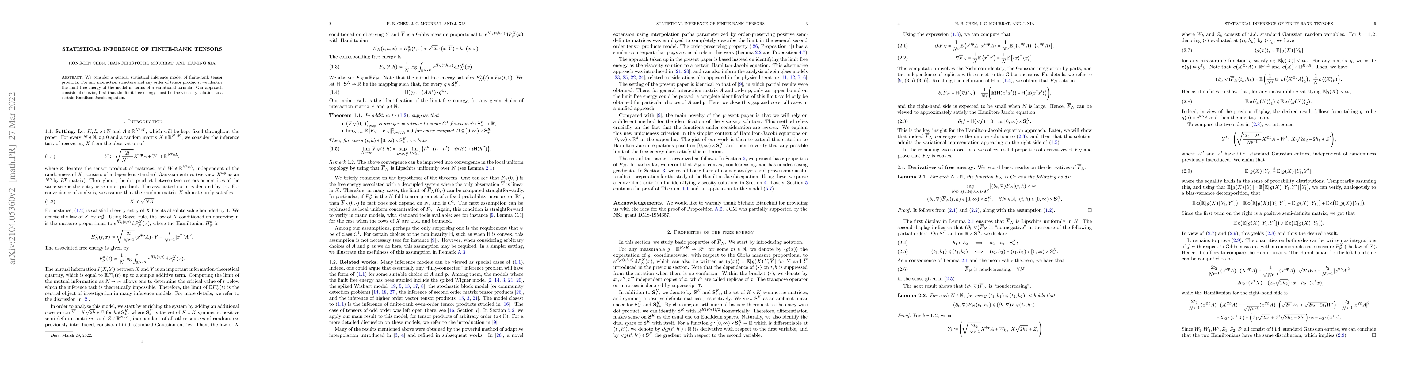 Thumbnail for Statistical inference of finite-rank tensors
