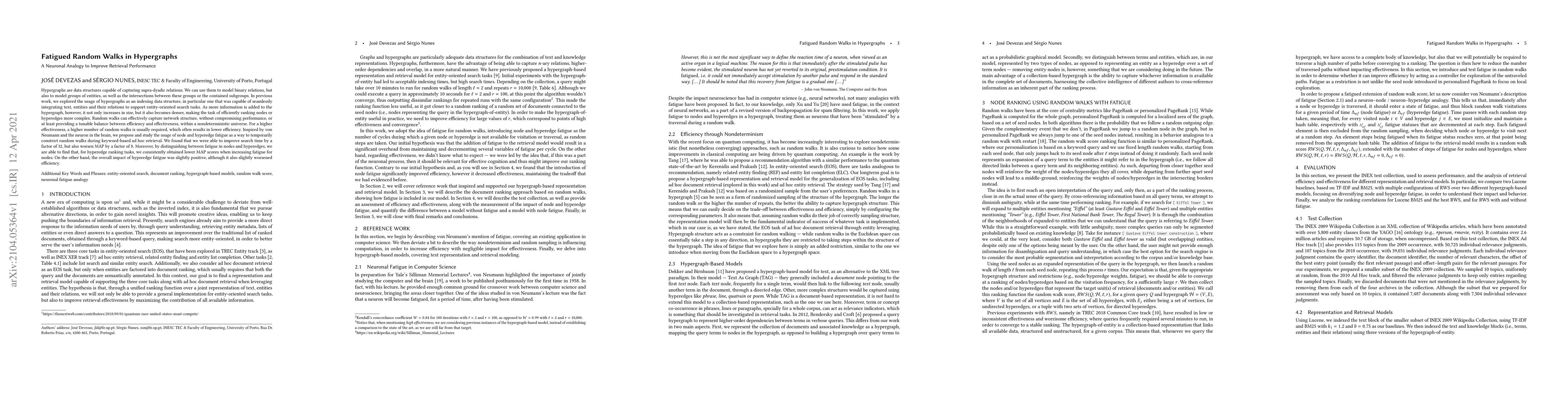 Thumbnail for Fatigued Random Walks in Hypergraphs: A Neuronal Analogy to Improve
  Retrieval Performance