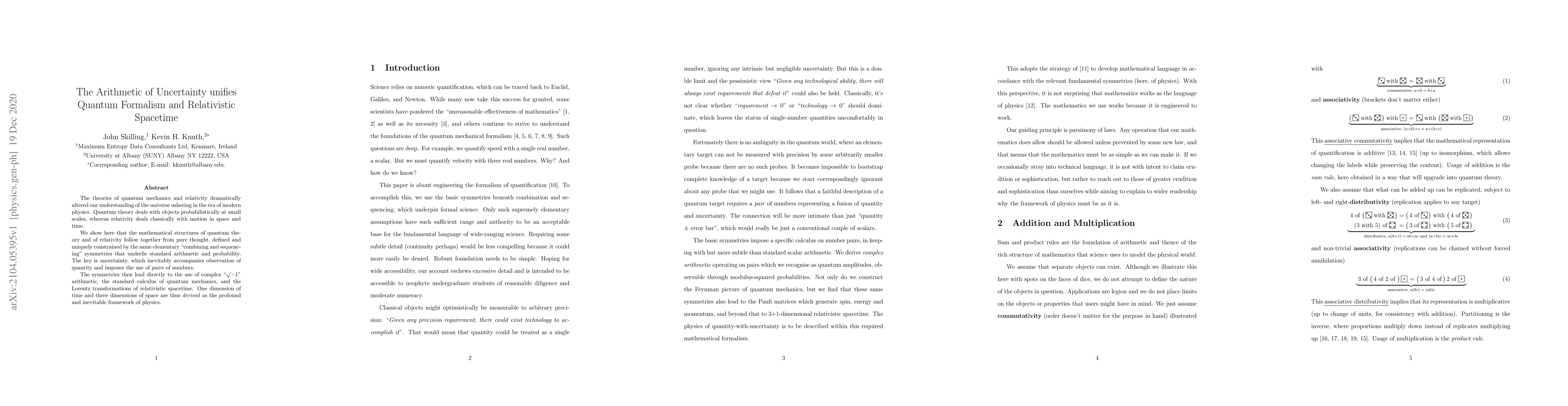 Thumbnail for The arithmetic of uncertainty unifies quantum formalism and relativistic
  spacetime