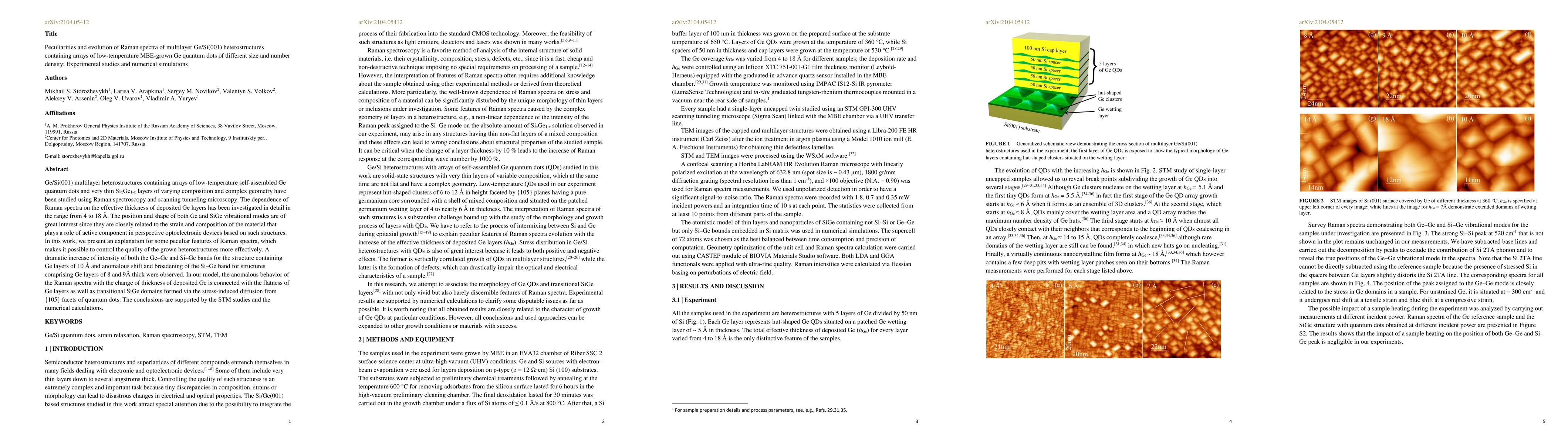 Thumbnail for Peculiarities and evolution of Raman spectra of multilayer Ge/Si(001)
  heterostructures containing arrays of low-temperature MBE-grown Ge quantum
  dots of different size and number density: Experimental studies and numerical
  simulations