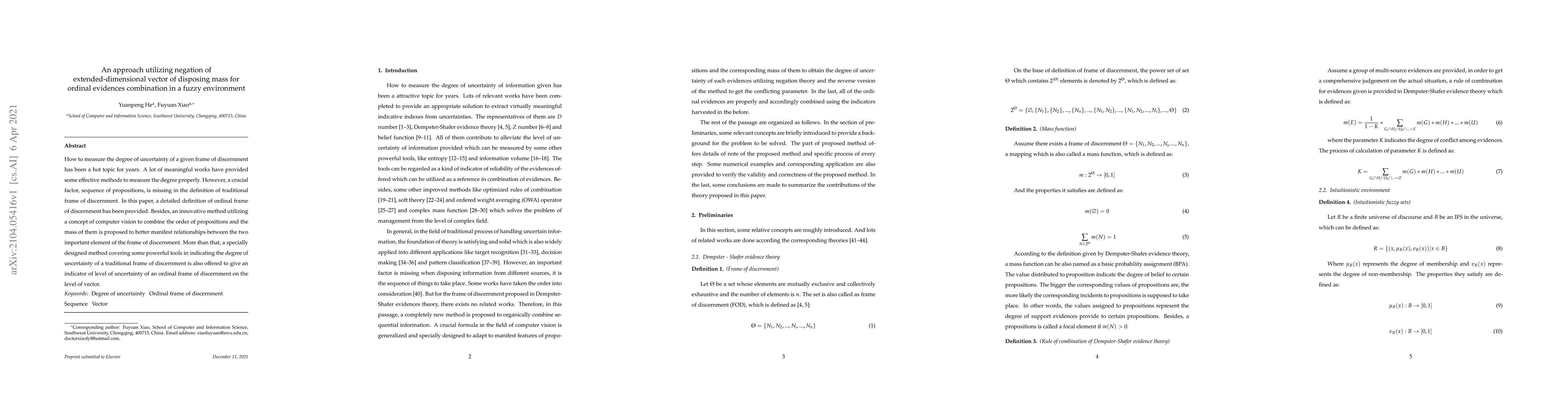 Thumbnail for An approach utilizing negation of extended-dimensional vector of
  disposing mass for ordinal evidences combination in a fuzzy environment