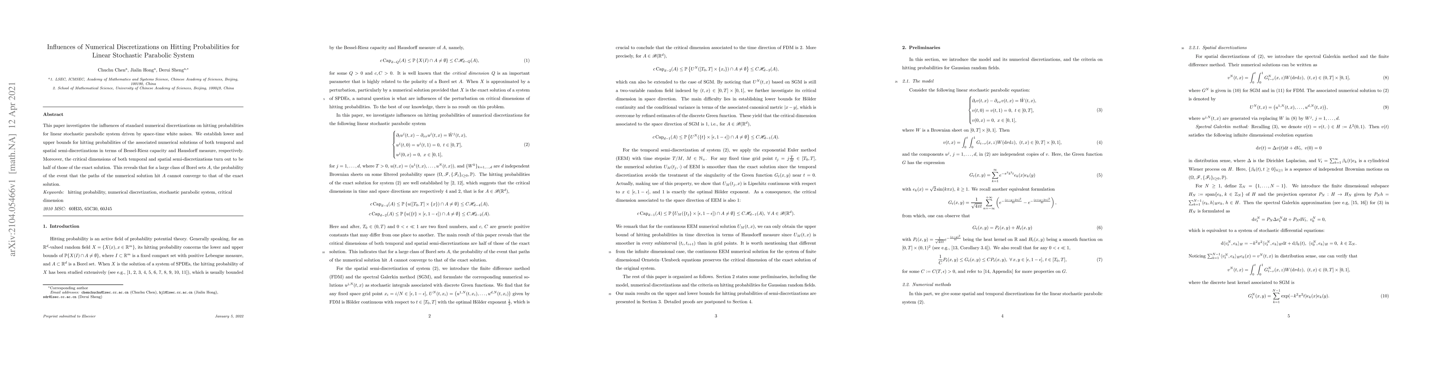 Thumbnail for Influences of Numerical Discretizations on Hitting Probabilities for
  Linear Stochastic Parabolic System
