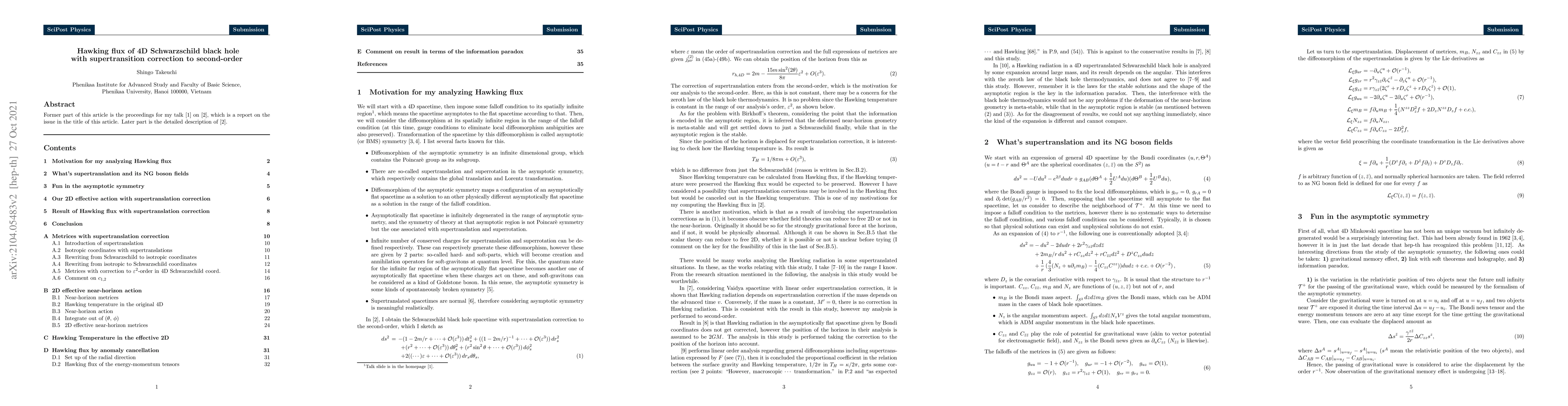 Thumbnail for Hawking flux of 4D Schwarzschild black hole with supertransition
  correction to second-order