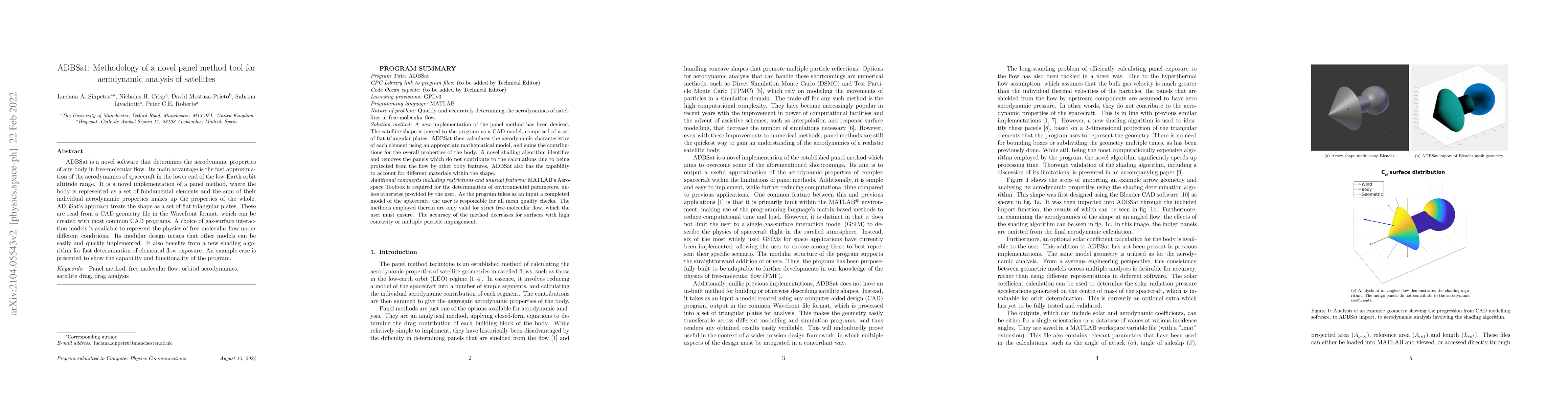 Thumbnail for ADBSat: Methodology of a novel panel method tool for aerodynamic
  analysis of satellites