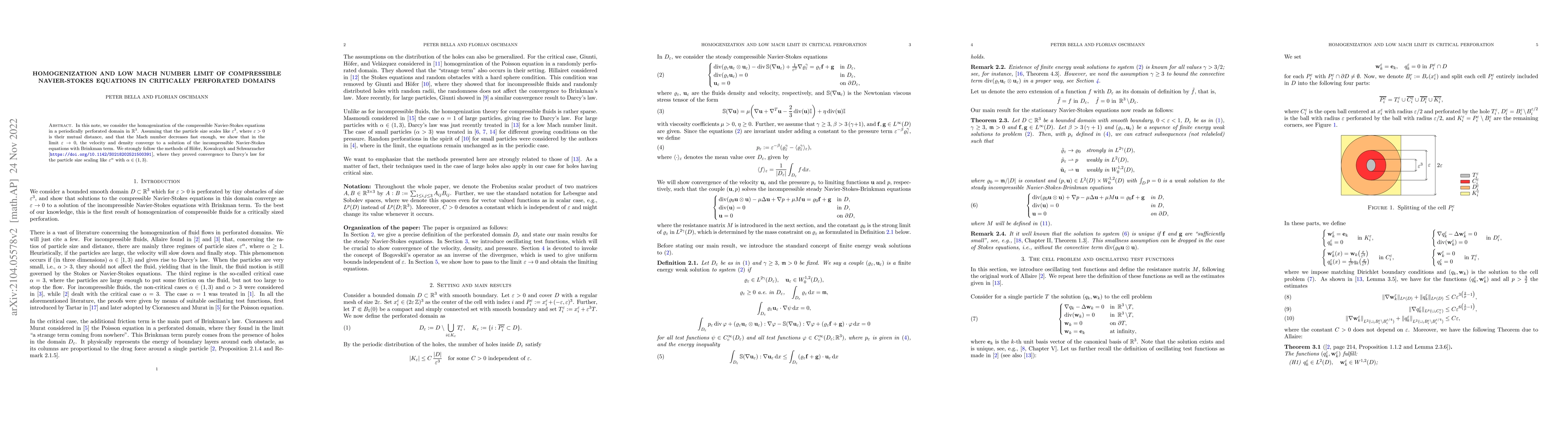 Thumbnail for Homogenization and low Mach number limit of compressible Navier-Stokes
  equations in critically perforated domains