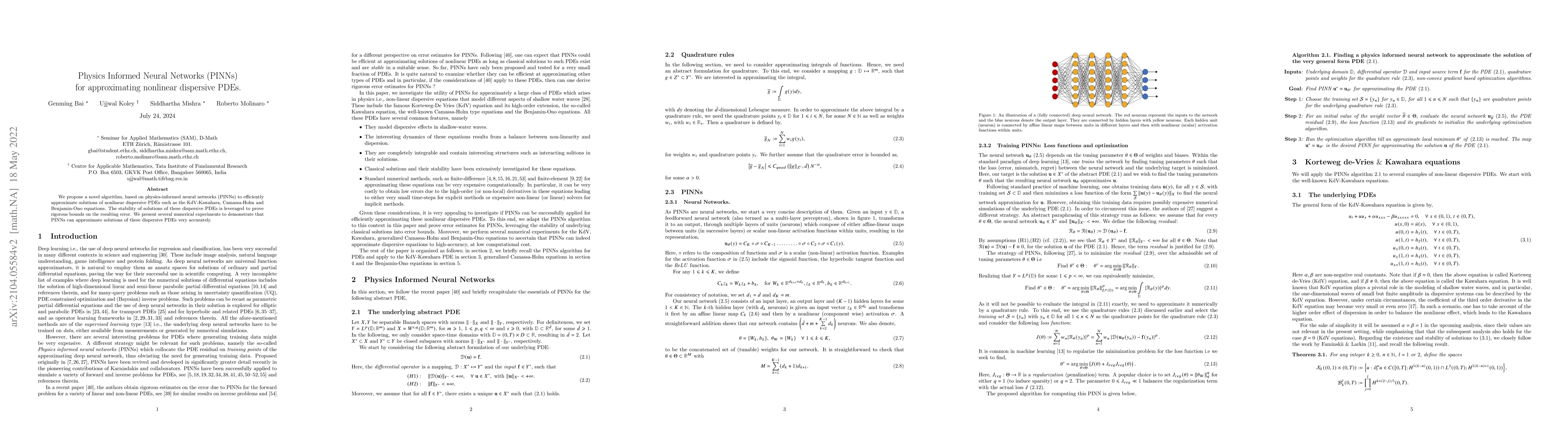 Thumbnail for Physics Informed Neural Networks (PINNs)for approximating nonlinear
  dispersive PDEs