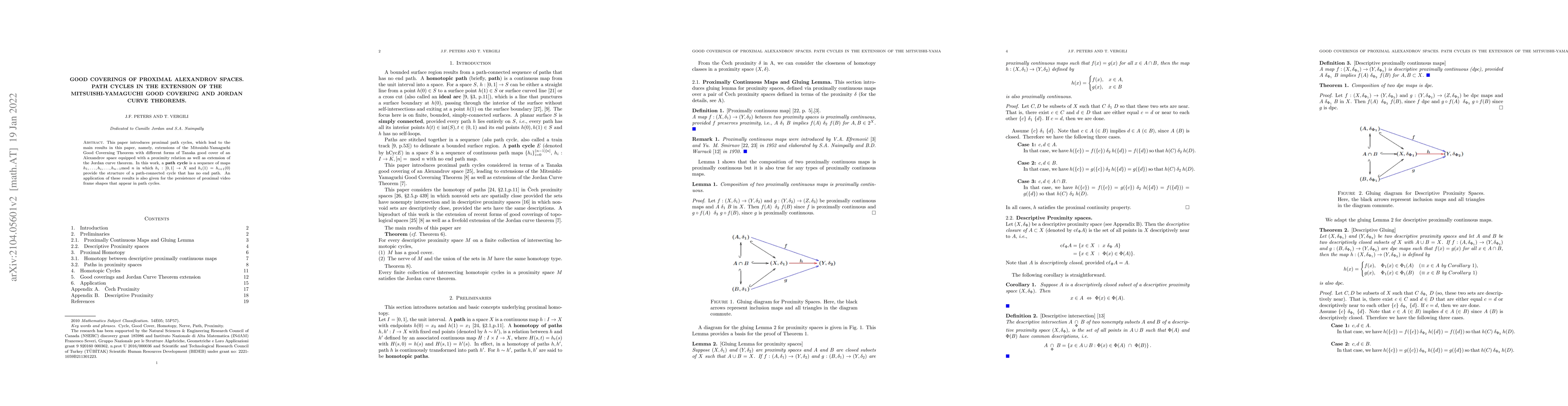 Thumbnail for Good Coverings of Proximal Alexandrov Spaces. Path Cycles in the
  Extension of the Mitsuishi-Yamaguchi good covering and Jordan Curve Theorems