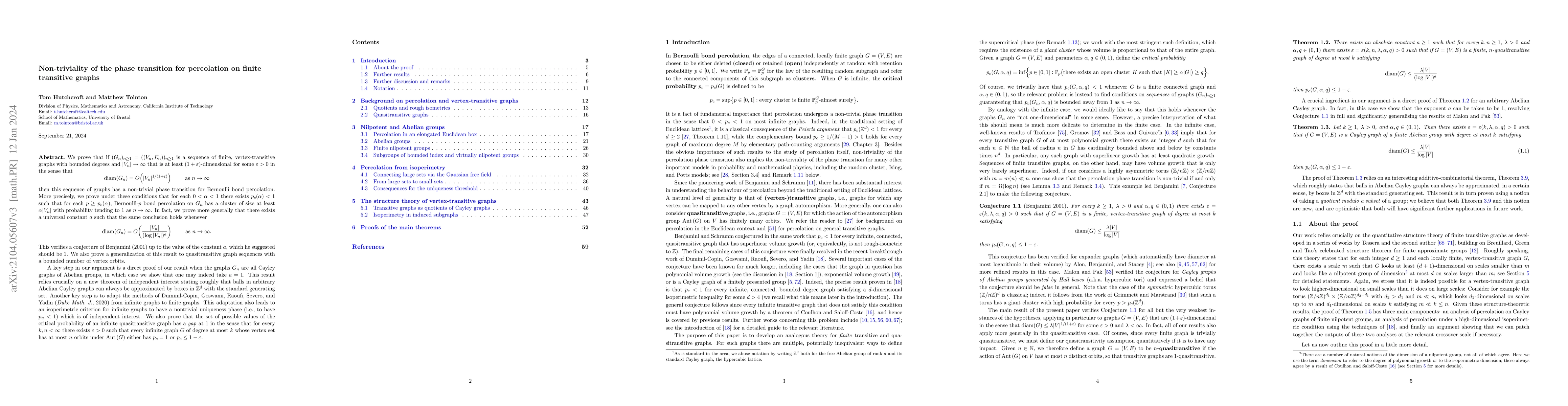 Thumbnail for Non-triviality of the phase transition for percolation on finite
  transitive graphs
