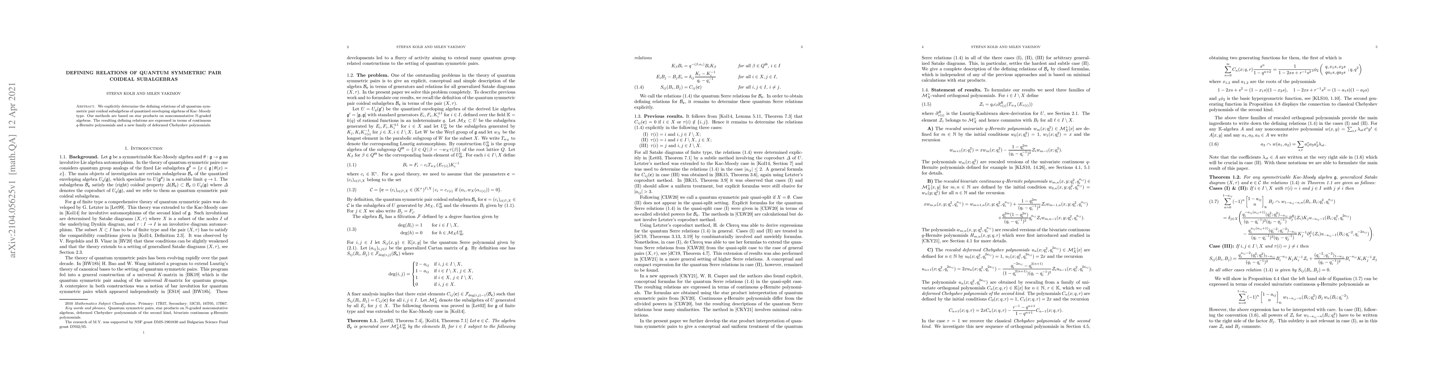 Thumbnail for Defining relations of quantum symmetric pair coideal subalgebras