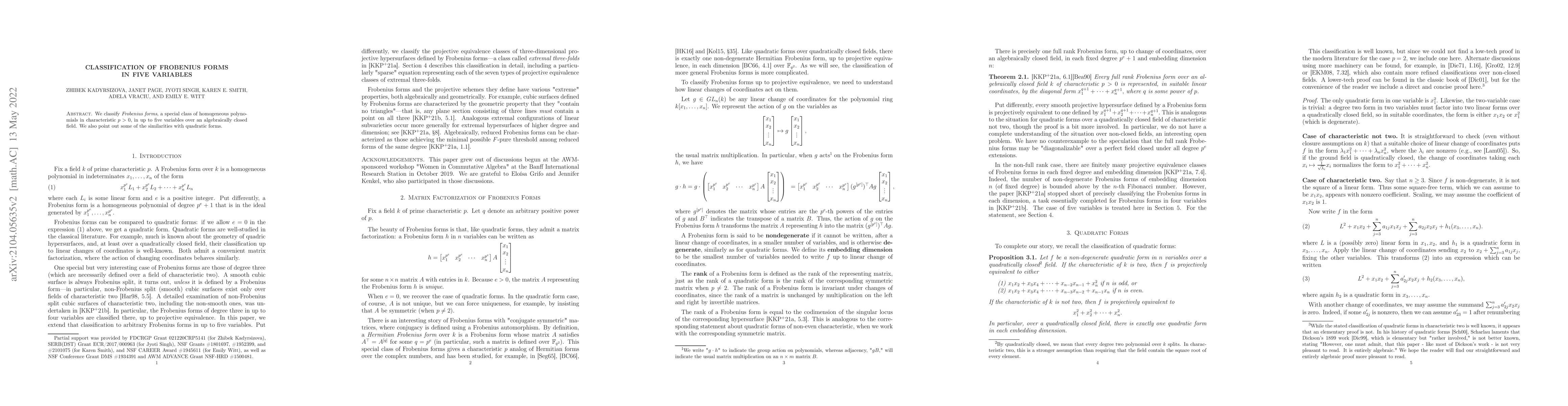 Thumbnail for Classification of Frobenius Forms in five variables