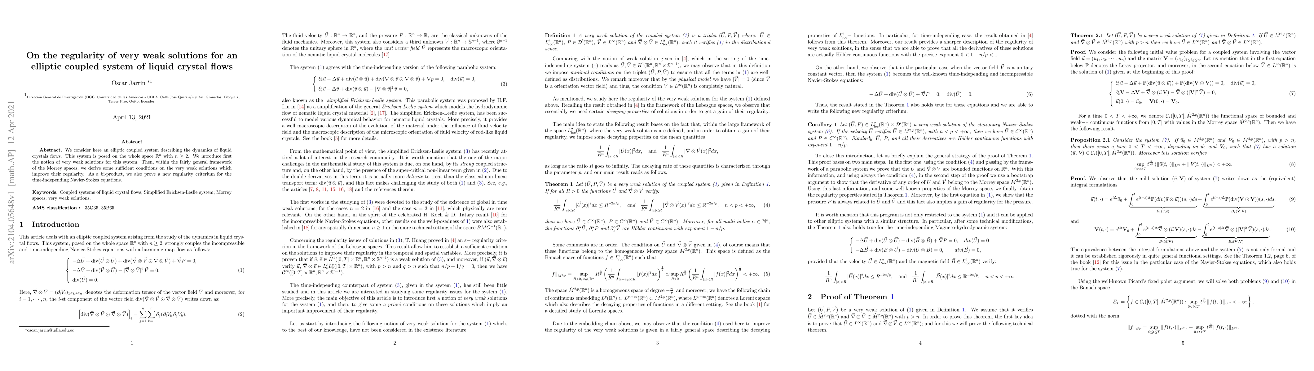 Thumbnail for On the regularity of very weak solutions for an elliptic coupled system
  of liquid crystal flows