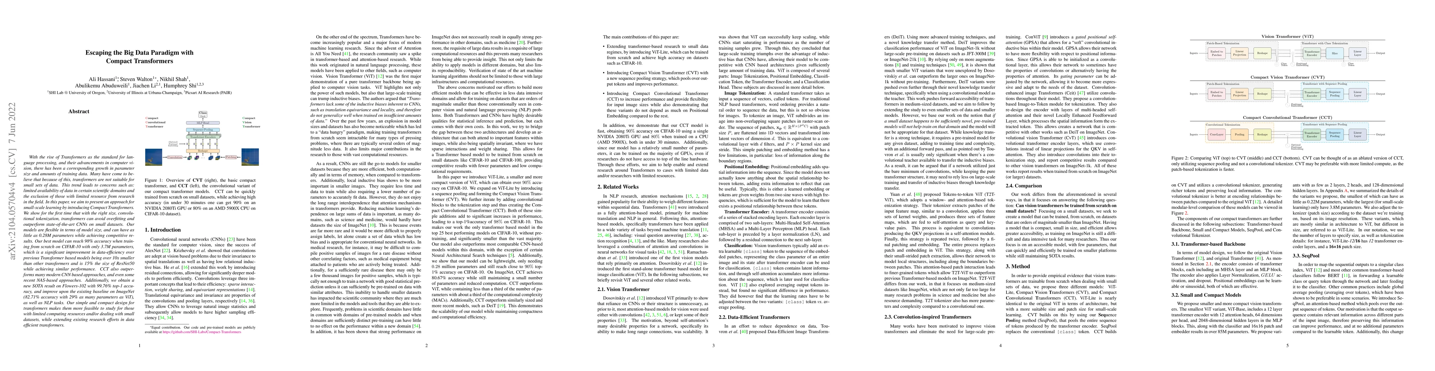 Thumbnail for Escaping the Big Data Paradigm with Compact Transformers