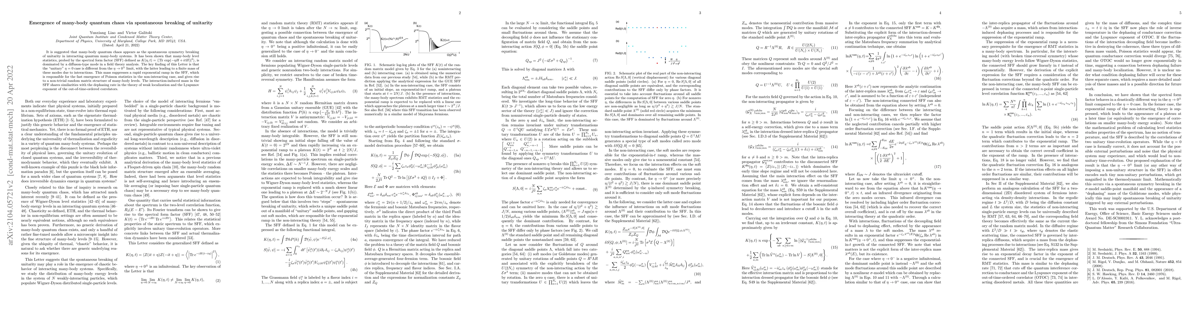 Thumbnail for Emergence of many-body quantum chaos via spontaneous breaking of
  unitarity