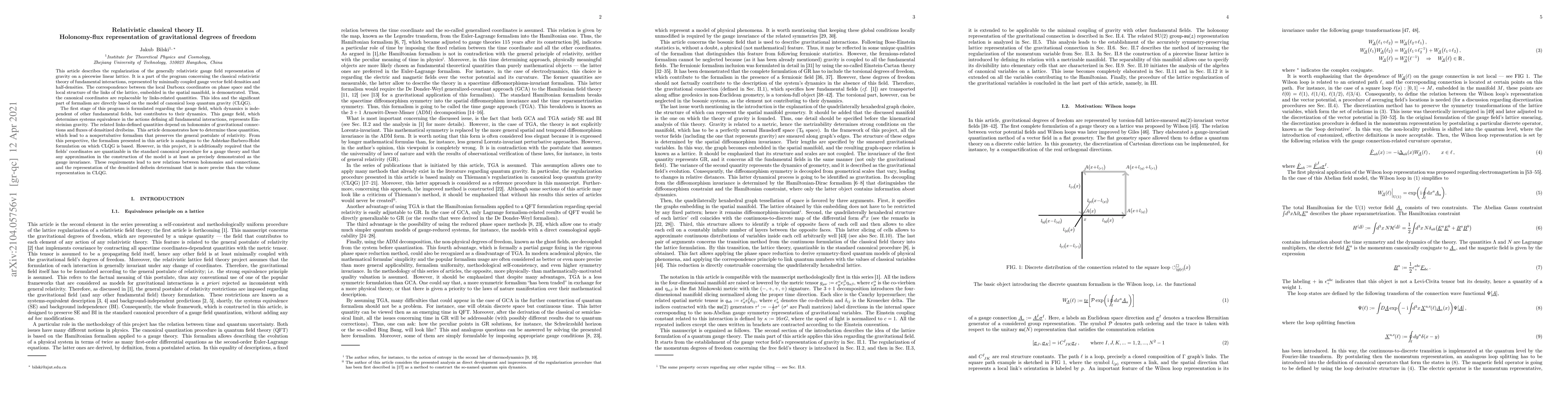 Thumbnail for Relativistic classical theory II. Holonomy-flux representation of
  gravitational degrees of freedom