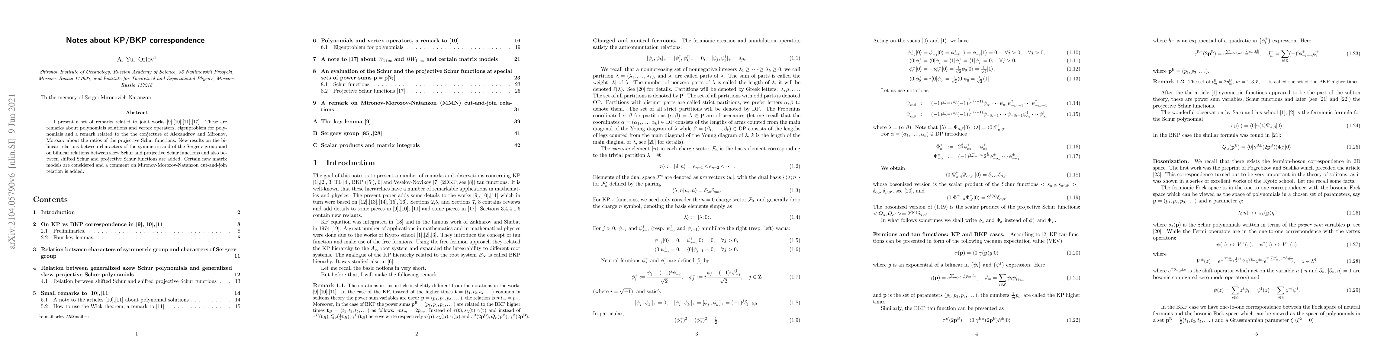 Thumbnail for Notes about KP/BKP correspondence