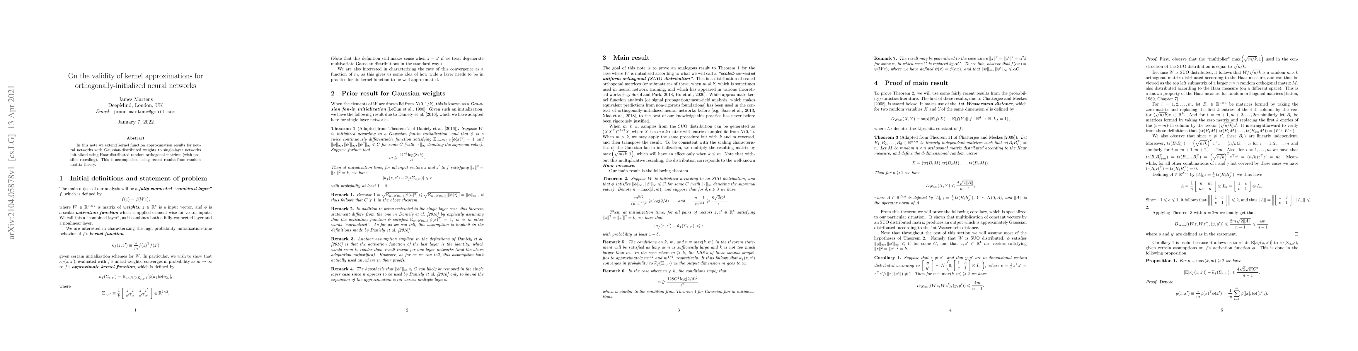 Thumbnail for On the validity of kernel approximations for orthogonally-initialized
  neural networks
