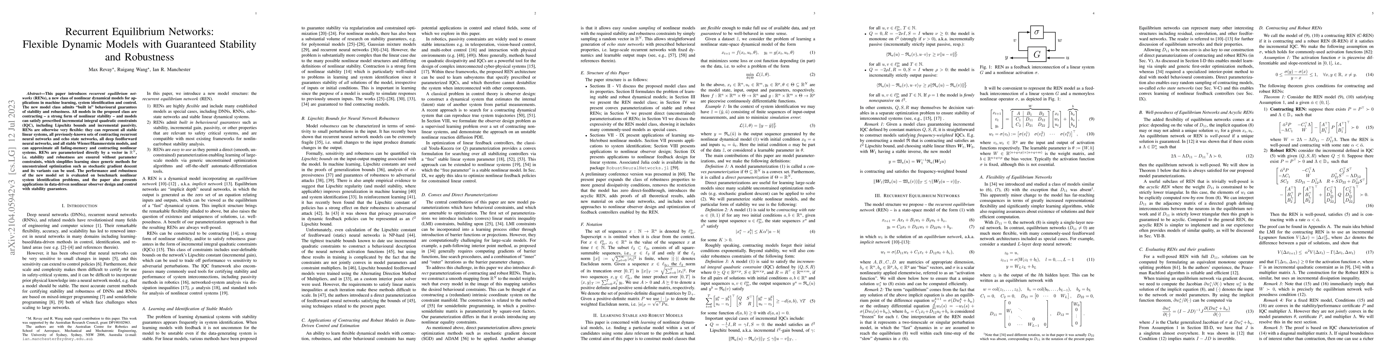 Thumbnail for Recurrent Equilibrium Networks: Flexible Dynamic Models with Guaranteed
  Stability and Robustness